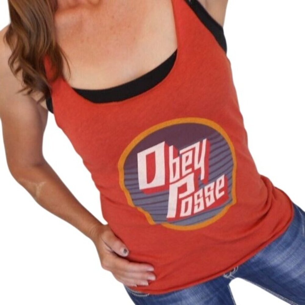 Obey Posse Orange Retro Logo Scoop Neck Racerback Tank Top